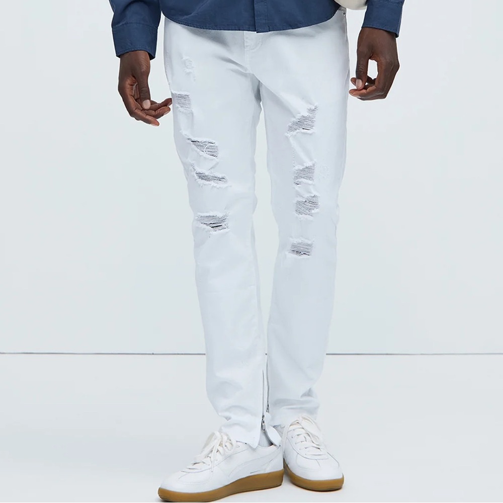 Men's Cream Distressed Jeans